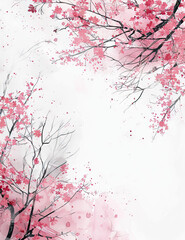 Fototapeta premium Redbud branches on white background with copy space for wedding, birthday, mother's day, anniversary card.