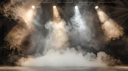 Performance stage with lights on and smoke billowing