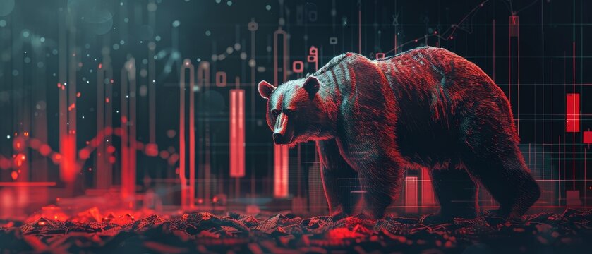 Visualization of a bearish market trend with a bear and downward graphs