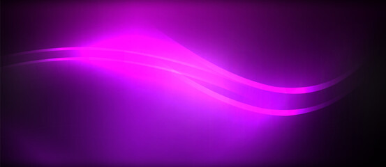 A vibrant purple wave dances in the darkness against a black backdrop, showcasing hues of violet, pink, magenta, and electric blue, creating a mesmerizing pattern resembling space gas