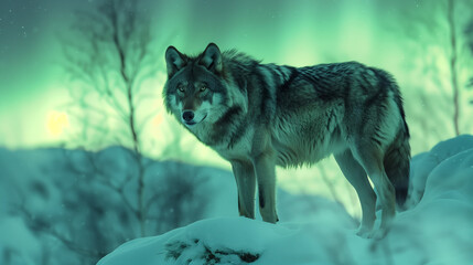 Northern Lights Wolf Mystique