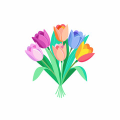 tulip Flower in Glass vases with blue water. Cute colorful flower icon collection. White background. Flat design