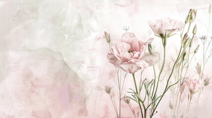 vintage pink lisianthus flowers background with copy space.