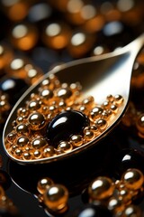 Macro Close-Up of Glistening Caviar Beads in Spoon
