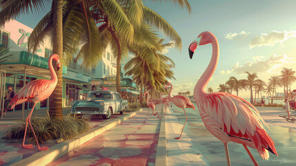 Retro Miami Flamingo Paradise