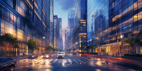 night city street, city at night, An image showcasing the sleek architecture and vibrant energy of...