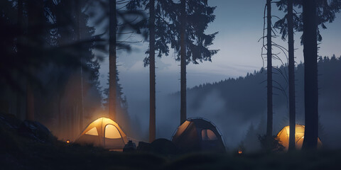 Pessoas acampando nas montanhas
