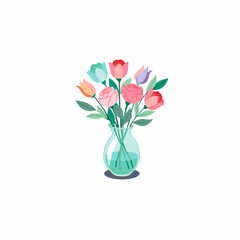 Lilies flower on the glass vase vector, isolated at white background
