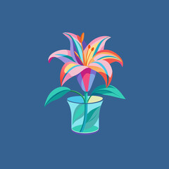 Lilies flower on the glass vase vector, isolated at white background