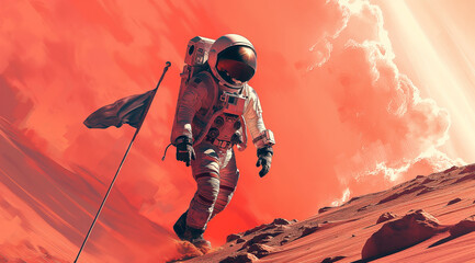 An astronaut walking on Mars