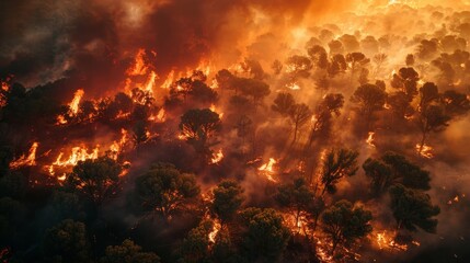 Devastating impact of wildfires on natural habitats, seen from the sky