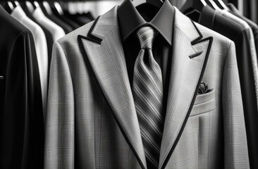 close-up details of men's clothing, fashionable retro style black and white