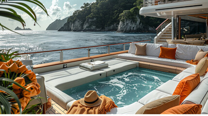 Relaxation spa jacuzzi on board of a big yacht.