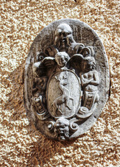 One of the coats of arms of the former owners of the castle on the outer wall of Konopiste Castle in the Czech Republic