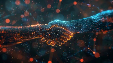 Futuristic network handshake, showcasing the blend of engineering and business