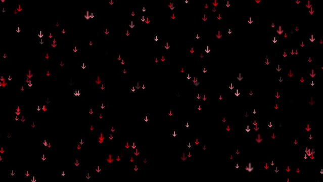 Down pointed red arrows loop motion on black background. Concept business animation.