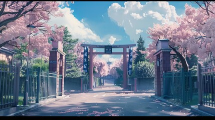 Anime School Gate Background: Vibrant Entrance to a Captivating World of Learning and Adventure