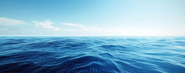 Ocean horizon gradient from deep sea blue to sky blue in a broad abstract wireframe expansive  freeing
