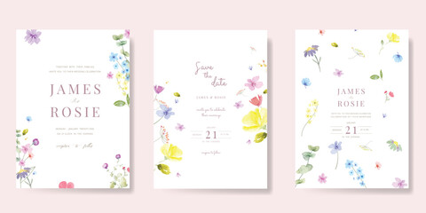 Luxury Pink Wedding Invitation, floral invite thank you, rsvp modern card Design in water color flower with  leaf greenery  branches decorative Vector elegant rustic template