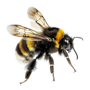 a stunning bumblebee is flying, macro shot isolated on transparent or white backgroud png cutout clipping path