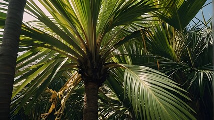 A palm tree with leaves that allow sunlight to pass through