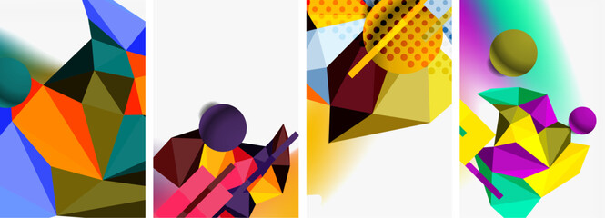 Set of geometric abstract composition with spheres and triangles. Vector illustration For Wallpaper, Banner, Background, Card, Book Illustration, landing page