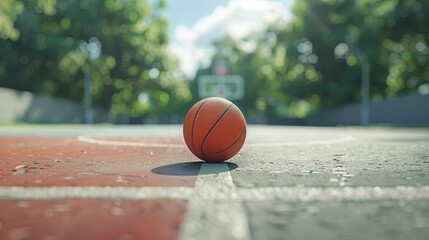 Bright Day Bounce: Basketball on Sunny Court, Vibrant Atmosphere