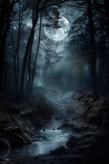 dark forest with full moon background