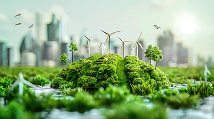 Reduce CO2 emissions and carbon footprint to limit global warming and climate change Sustainable development and green business based on renewable energy - obrazy, fototapety, plakaty