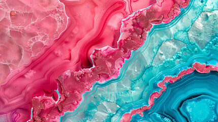 Ultra High Definition Hot Pink and Aqua Blue Alcohol Ink, Agate-Inspired Texture.