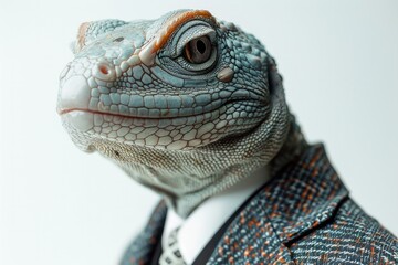 Obraz premium A Japanese Giant Salamanderin a sharp business suit, poised and dignified, isolated against a stark white background, AI Generative