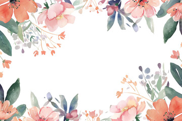 Watercolor Flower Frame transparent blank  background