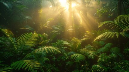 Fototapeta premium Impressive rainforest landscape, lush greenery, diverse ecosystem, AI Generative