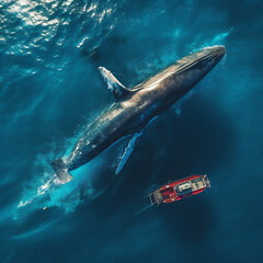 boat and whale drone view