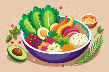 Healthy Vegetarian Bowl. Vector flat cartoon illustration