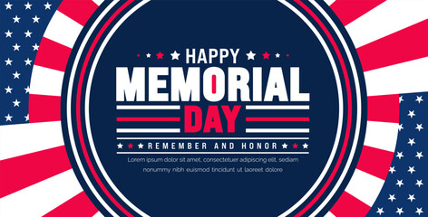 Happy Memorial Day Remember and Honor typography background template. American national holiday  banner design. Memorial Day background design.