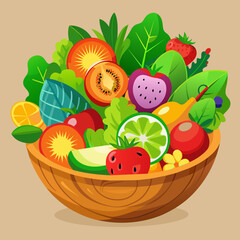 Vegetable green salads bowl. Vector flat cartoon illustration