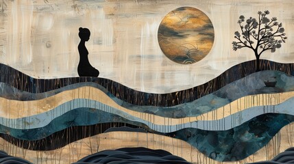 The painting is a beautiful depiction of a calm sea with a setting sun