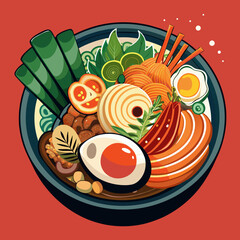 Japanese Food Ramen Noodle Bowl Vector illustration