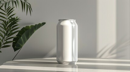 Soda or Beer Can 3D Visual Presented on Surface, Grey Background Isolation