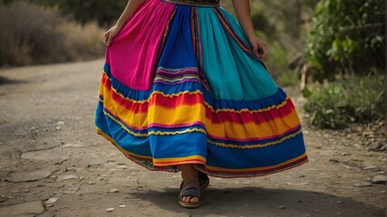 Skirts with several colors fly during a traditional Mexican