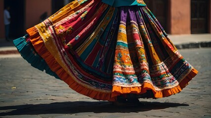 Skirts with several colors fly during a traditional Mexican