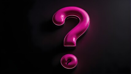 a bright pink question mark with a black background that glows