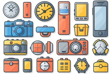 Vibrant Flat Vector Icons: Everyday Objects Collection on Transparent Background