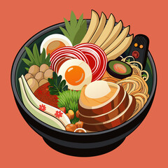 Japanese Food Ramen Noodle Bowl Vector illustration