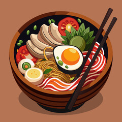 Japanese Food Ramen Noodle Bowl Vector illustration