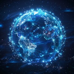 Obraz premium A blue globe with a network of lines connecting it