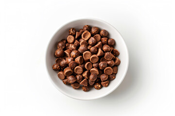 Fototapeta premium a bowl of chocolate chips on a white surface
