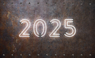 Fototapeta premium New Year 2025 Creative Design Concept with LED lights - 3D Rendered Image 