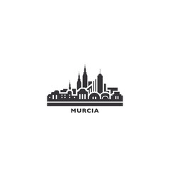 Murcia cityscape skyline city panorama vector flat modern logo icon. Spain, regional town emblem idea with landmarks and building silhouettes. Isolated thin line black graphi